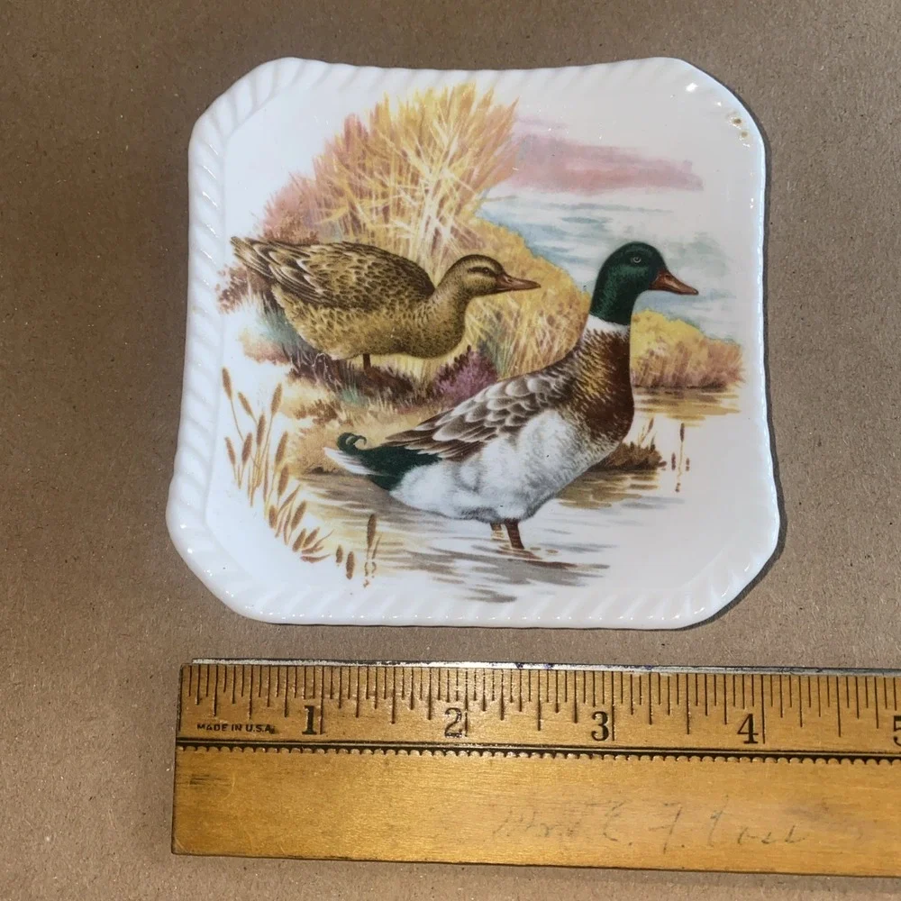 ROYAL ADDERLEY ENGLISH BONE China 4inch Square Pin Dish/Beautiful Ducks